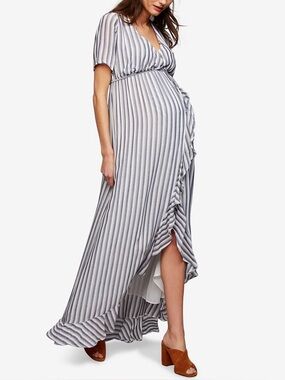 Rachel Pally blue and white striped wrap maxi dress